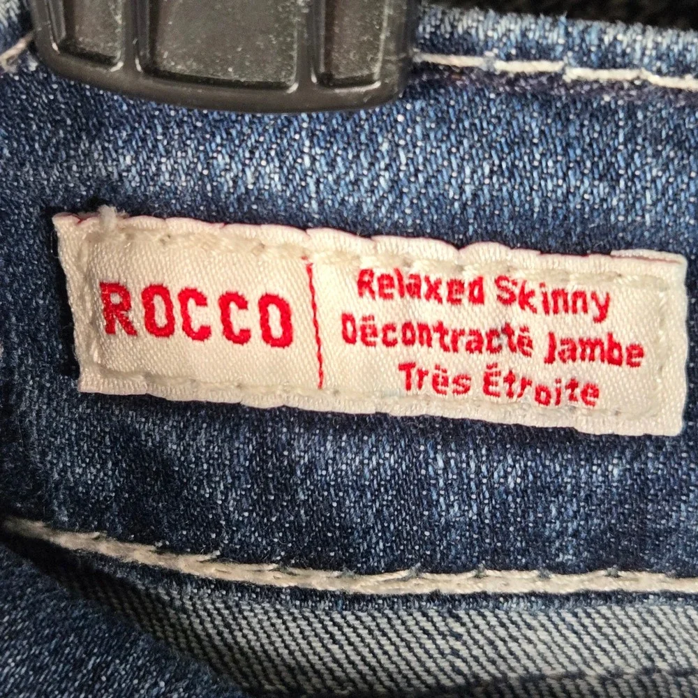 True Religion Rocco Relaxed Skinny Jeans Big T Stitch Blue Red Horseshoe 32x31